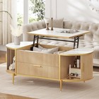 Modern Fluted Lift Top Coffee Table  Living Room Oval Coffee Table With Storage