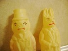 Vintage Pair Visoloid Dressed Rabbits bunnies N Coats Celluloid Toys Collectible