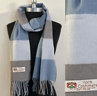 Mens Womens Winter Warm 100  Cashmere Scarf Check Plaid Blues   Tan Soft Wool