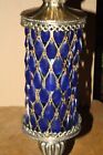 Vintage Mcm Blue Teardrop Crystal And Faux Brass Hanging Swag Lamp