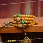 Tibetan Yak Bone Mala 108 - Carved Cloud Shield Beads W ritual Glass