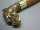 Walking Stick Vintage Designer Brass Bulldog Face Handle  Victorian Wooden Cane