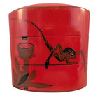 Antique Japanese Red Lacquer Inro Yurei Ghost W Severed Head   Yokai Monster