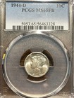 1944-d Mercury Silver Dime 10c Pcgs Mint State 65 Ms 65 Full Band Bands  fb 