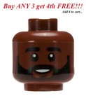       new Lego Minifig Minifigure Head People Face Male Guy Man Black Beard