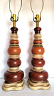 Pr  Vtg Mid Century Modern Orange   Walnut Finish Plaster Stacked Table Lamps
