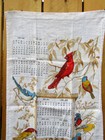 Vintage 1987 Cotton Cloth Tea Towel Wall Hanging Calendar Birds Songbird  Motif