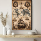 Nautical Map Wall Art Sailing Vessel Poster Antique Style Print Decor Noframe