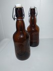 2 Vintage Grolsch Beer  Bottles Amber Brown Glass Porcelain Flip Swing Top