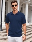 Mens Knit Polo Shirts V Neck Short Sleeve Stretch Polo T Shirt Golf Shirts