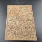 Antique Carved Wood Stamp Printers Ink Block Forest Scene 4x3 Inch