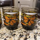 Set Of 4 Vintage Libbey Monarch Butterfly Stackable Smokey Glass Tumblers Mcm