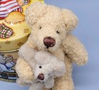Vtg 3  Miniature Partially Jointed Teddy Bear Carrying Smaller Bear W  Tin