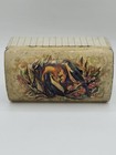 Vintage Metal Storage Tin Box Bird Floral Design Hinged Lid 6 5   