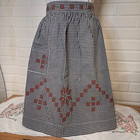 Lot Of 4 Vintage Black   White Gingham Half Aprons Hand Embroidered Red Stitches
