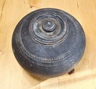 12th C  Khmer Bayon Ware Brown Glazed Jar W Lid Antique 6 5   