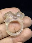 Rare Ancient Rock Crystal Stone Ring With 2 Animal On Top