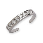 Solid 10k Gold Or Sterling Silver Adjustable Channel Cz Toe Ring - Minimalist