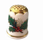 Vintage Heirloom Editions Merry Christmas Holly Berries Porcelain Sewing Thimble