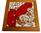 2 Lobster Clam Artichoke Mushroom Framed Arius Art Tile Food Cuisine Trivet Oak