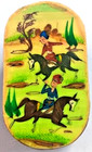 Trinket Box vintage  two Men With Horses  Wooden Lacquered 