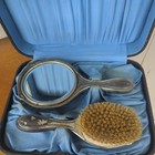 Vintage 2 Piece Vanity Set Silver Quadruple Plate Mirror And Brush In Box