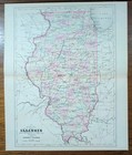Antique 1885 Illinois Map   Authentic Old Original Aj Johnson Copper Plate
