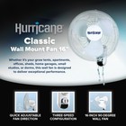 Hurricane Classic 16 Inch 90 Degree Oscillating 3 Speed Wall Mounted Fan  White