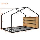 Full Size Metal Bed House Bed Frame With Wood Storage Shelves And Lights Black