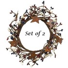 New Primitive Berry Candle Ring 2pcs Rusty Stars 4  Navy Red Ivory Americana