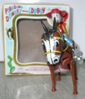 Vintage Wind-up Plodding Donkey W  Cowboy Tin Litho Toy W  Box Tone Japan Works