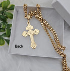 Large Gold Crucifix Necklace For Men  14k Heavy Plated Gold  7mm Curb Chain