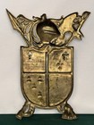Medieval Coat Of Arms Crest Brass Metal Sword Knight Fleurdelis 1960s Japan Vtg