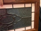 Vintage Stained Leaded Art Glass Panel Framed Wood Door Frame Hanging Window B