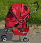 Red 4 Wheel Folding Portable Pet Stroller Cat Dog Travel Carrier With Basket