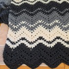 Hand Crocheted Black Gray Off White Afghan Throw Blanket