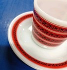 Pyrex Corning Tableware Fleur De Lis Mug Cup  Saucer Milk Glass  Fs