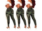 Women Hole Zipper High Waist Denim Pencil Jeans Tassel Camouflage Pants Trouser