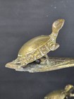 Vintage 1970s Allied Brass Turtle Note Photo Stand Holder   Two Letter Clip Set