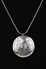 Vtg Sterling Silver Native American Concho Pendant Necklace 18  Inlay 925 11 9g
