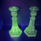 Vintage Amethyst Purple Glass Uv Reactive Candlestick Holders Hexagonal Base