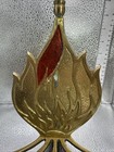 Unique Judaica Menorah Hanukkah Vintage Israel Brass Enamel Flame 60 s