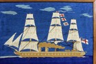 Antique Sailors Wool Needlework Mid 1800s British Sailing Ship 20 5 x15 5  Frame