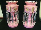 Pair Of Antique Victorian Art Glass Mantel Luster W  Prisms