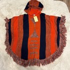 Vintage Havana Orange And Navy Fringe Poncho Sweater