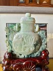 Huge Grade A Jadeite Jade Carving  Tea Pot Works Old Archaic Style
