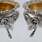 Rare Pr Gorham Coin Silver Salt Cellars Ram Heads Hoof Feet W  Floral Repousse