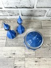 Vintage Art Deco Bavaria Blue Perfume Decanter And Powder Jay Vanity Set