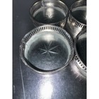 Set Of 6 Mid   century Pressed Glass Coasters W  Metal Gallery Rim