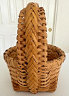 Vtg Braided Small Detailed Woven Wicker Round Basket W  Handle  Gift Basket  27 